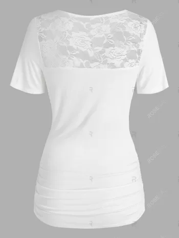 Cowl Neck Back Lace Insert T Shirt