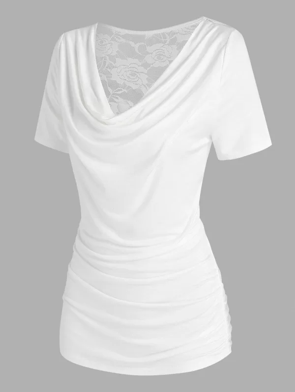 Cowl Neck Back Lace Insert T Shirt
