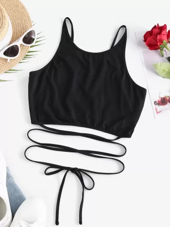 Criss Cross Tie-around Midriff Flossing Crop Top