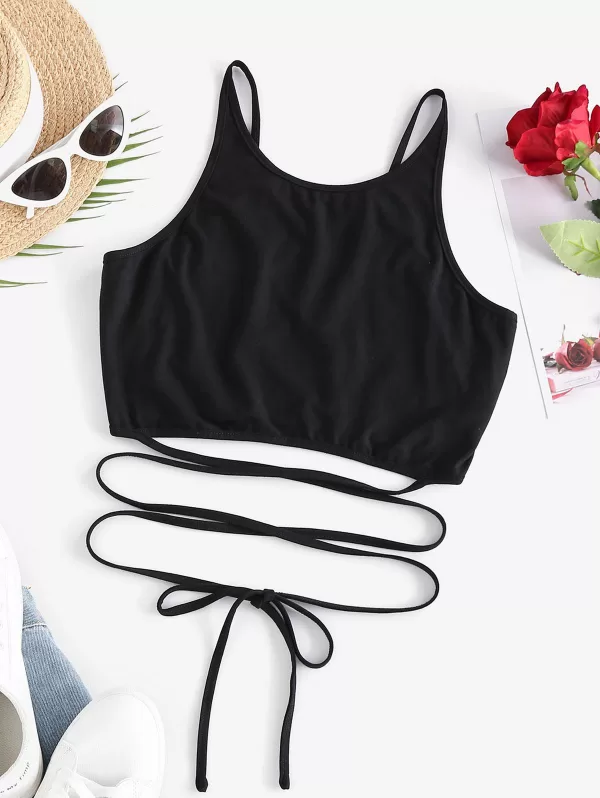 Criss Cross Tie-around Midriff Flossing Crop Top