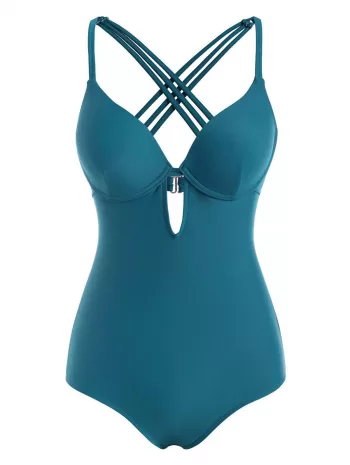 Criss Cross Underwire Keyhole One-piece Swimsuit