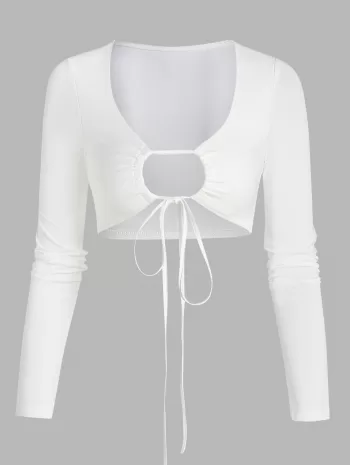Cropped Drawstring Tie Cut Out Tee