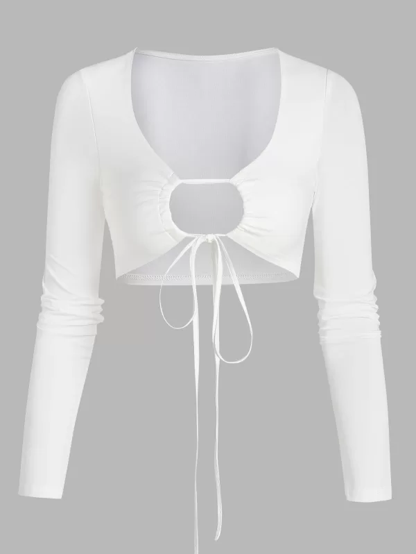 Cropped Drawstring Tie Cut Out Tee