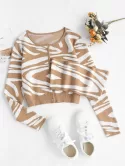 Cropped Zebra Stripes Bandeau Top And Cardigan Set