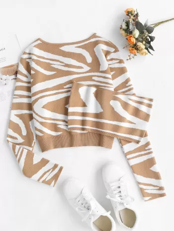 Cropped Zebra Stripes Bandeau Top And Cardigan Set