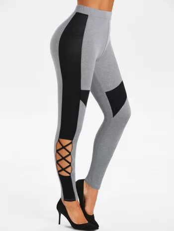 Cut Out Criss-cross Contrast Pants