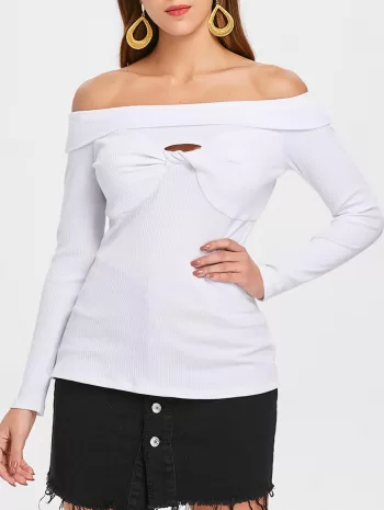 Cut Out Long Sleeve Off Shoulder T-shirt