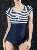 Cutout Sailor Striped One-piece Swimsuit