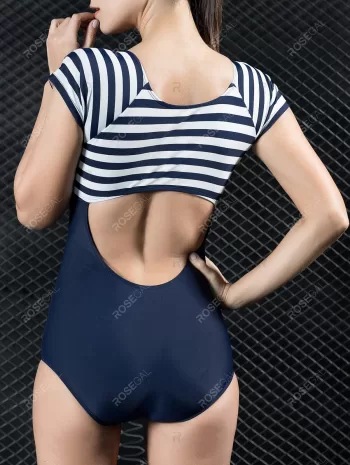 Cutout Sailor Striped One-piece Swimsuit