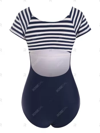 Cutout Sailor Striped One-piece Swimsuit