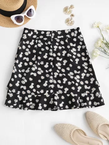 Daisy Print Ruffles Mini Skirt