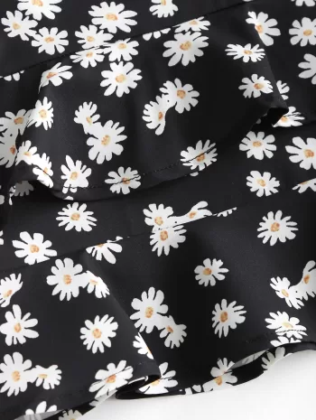 Daisy Print Ruffles Mini Skirt