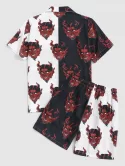 Devil Print Two Tone Shirt And Shorts Set