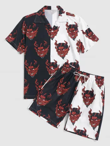 Devil Print Two Tone Shirt And Shorts Set