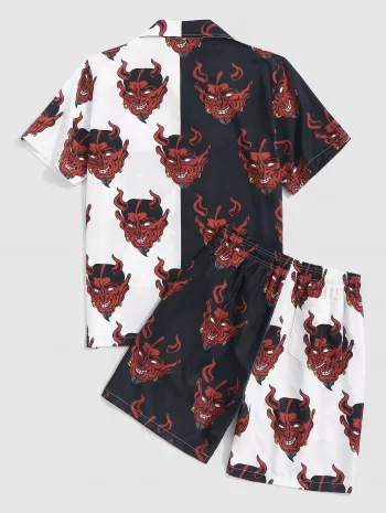 Devil Print Two Tone Shirt And Shorts Set