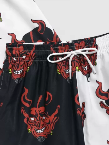 Devil Print Two Tone Shirt And Shorts Set