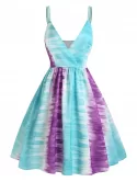 Dip Dye Colorblock Dual Straps Surplice Dress
