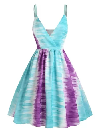 Dip Dye Colorblock Dual Straps Surplice Dress