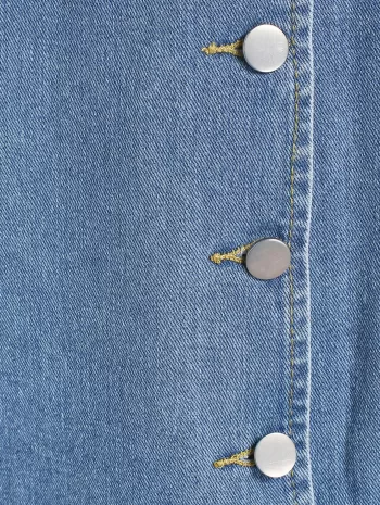 Ditsy Floral Buttons Bustier Top With Button Fly Slit Midi Denim Skirt Two Piece Set