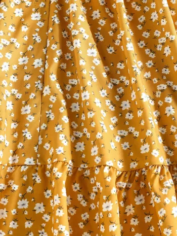 Ditsy Print Half Button Flounce Hem Dress