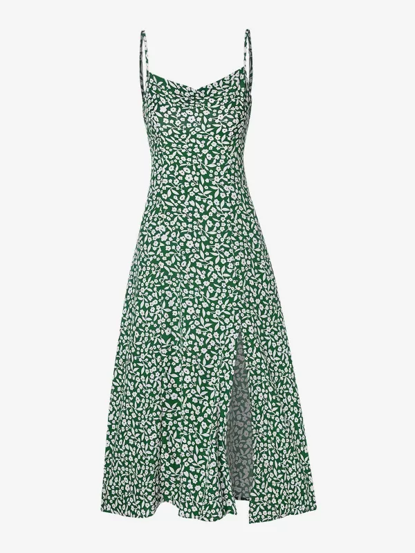 Ditsy Print Slit Midi Dress