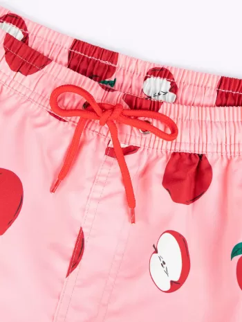 Drawstring Pockets Fruit Apple Print Casual Shorts