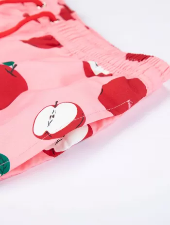 Drawstring Pockets Fruit Apple Print Casual Shorts
