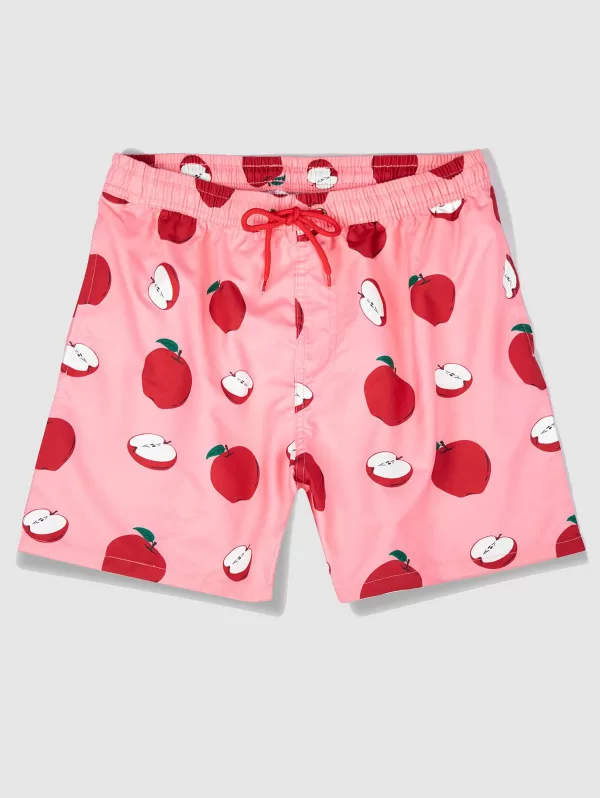 Drawstring Pockets Fruit Apple Print Casual Shorts