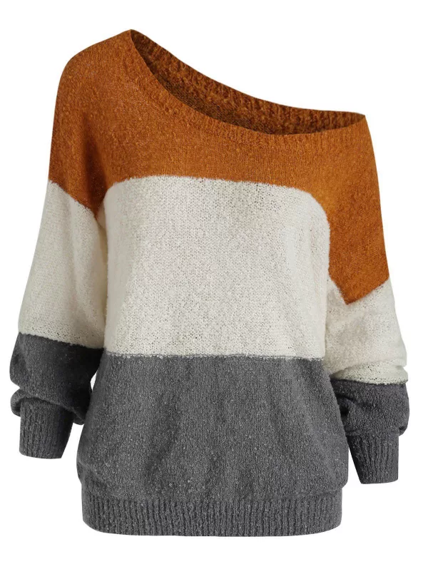 Drop Shoulder Three Tone Jumper Sweater