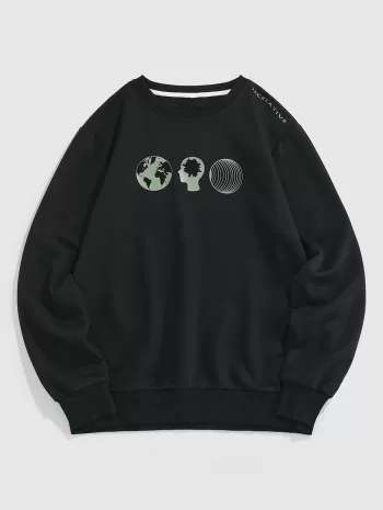 Earth Figure Letter Print Sweatshirt