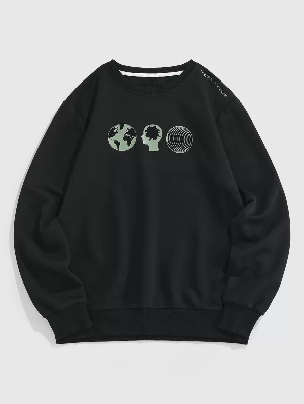 Earth Figure Letter Print Sweatshirt
