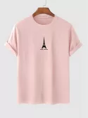 Eiffel Tower Printed Simple Style T-shirt