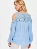 Eyelet Yoke Cold Shoulder Blouse