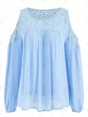 Eyelet Yoke Cold Shoulder Blouse
