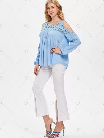 Eyelet Yoke Cold Shoulder Blouse