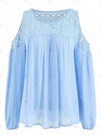Eyelet Yoke Cold Shoulder Blouse