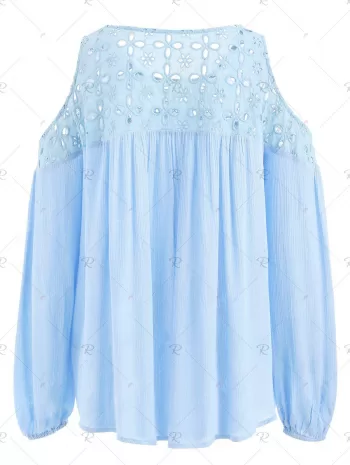 Eyelet Yoke Cold Shoulder Blouse