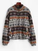 Fair Isle Knit Zip Up Jacket