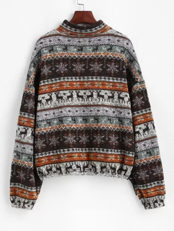 Fair Isle Knit Zip Up Jacket