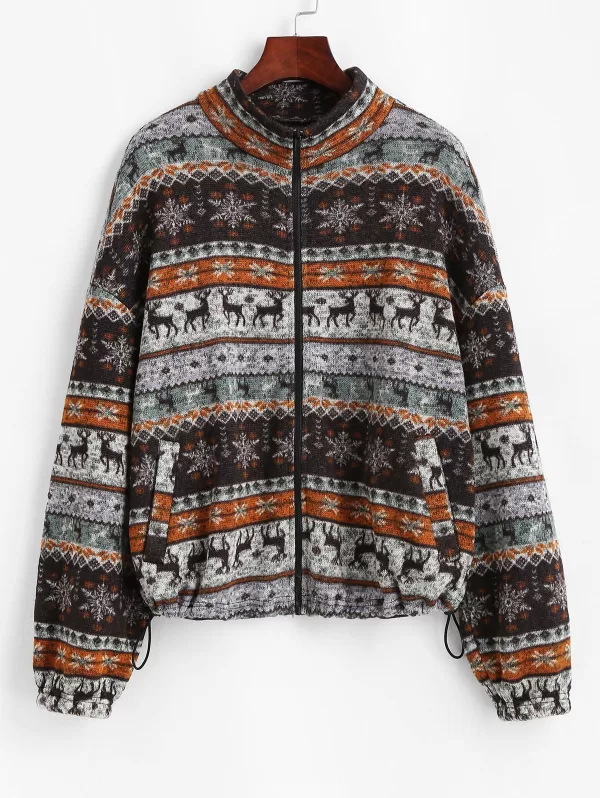 Fair Isle Knit Zip Up Jacket