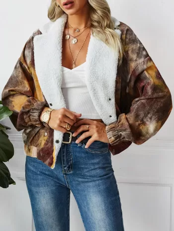 Faux Fur Tie Dye Corduroy Jacket