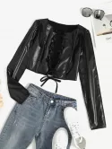 Faux Leather Lace Up Stitching Cropped Top
