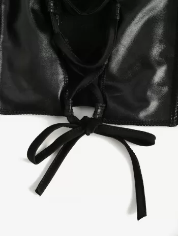 Faux Leather Lace Up Stitching Cropped Top