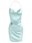 Faux-pearl Halter Napkin Satin Top And Ring Mini Skirt Set