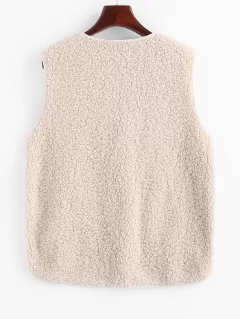 Faux Shearling Zip Pocket Teddy Vest