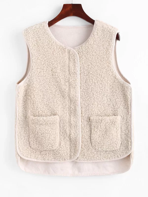 Faux Shearling Zip Pocket Teddy Vest