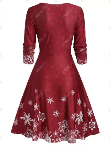 Fit And Flare Plunge Snow Print Dress