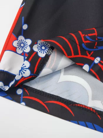 Floral And Crane Print Kimono And Shorts Set