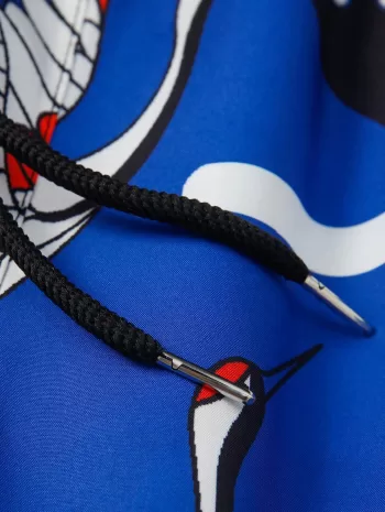 Floral And Crane Print Kimono And Shorts Set