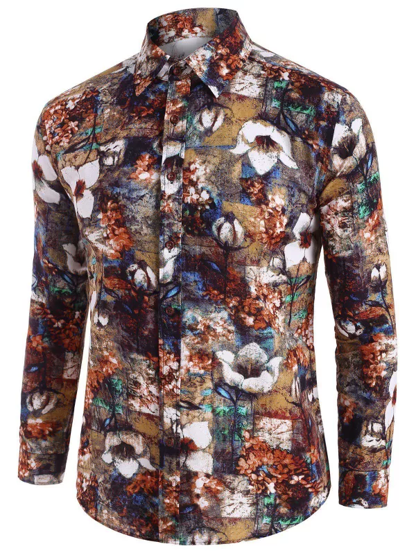Floral Art Print Vintage Long Sleeve Shirt